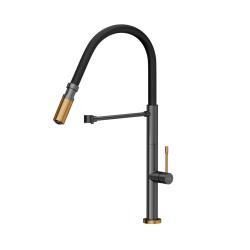 Quadri Brighton mitigeur de cuisine gun metal avec finition en cuivre avec bec flexible noir 1208967412