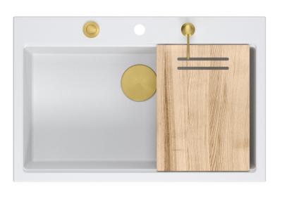 Quadri Hard Rock évier à poser en granit blanc grand bac 76x50cm inclus bouchon doré et accessoires 1208967424