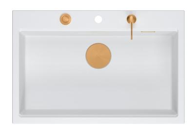 Quadri Hard Rock blanc construction en granit grand évier 76x50cm incluant bouchon en cuivre et accessoires 1208967428