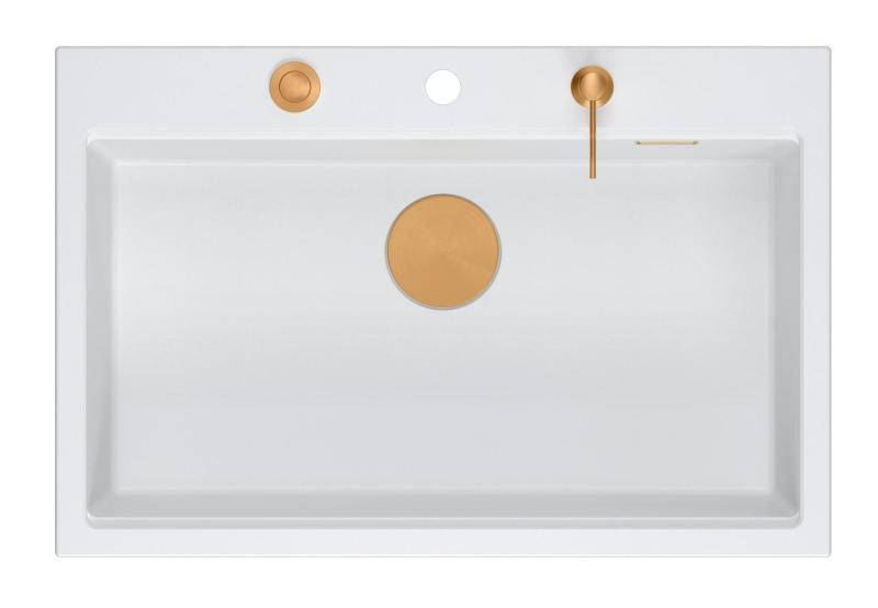 Quadri Hard Rock blanc construction en granit grand évier 76x50cm incluant bouchon en cuivre et accessoires 1208967428