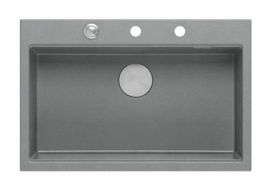 Quadri Hard Rock évier à poser en granit gris grande cuve 76x50cm inclus bouchon en inox et accessoires 1208967430