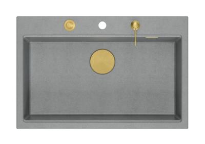 Quadri Hard Rock évier encastrable en granit gris grande cuve 76x50cm inclus bouchon doré et accessoires 1208967432