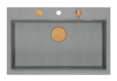 Quadri Hard Rock évier à poser en granit gris grande cuve 76x50cm inclus bouchon en cuivre et accessoires 1208967435