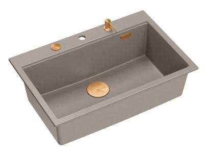 Quadri Hard Rock taupe granit évier à poser grande taille 76x50cm avec bouchon en cuivre et accessoires 1208967439