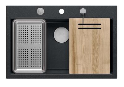 Quadri Hard Rock granit anthracite évier à poser grande cuve 76x50cm incluant bouchon en inox et accessoires 1208967442
