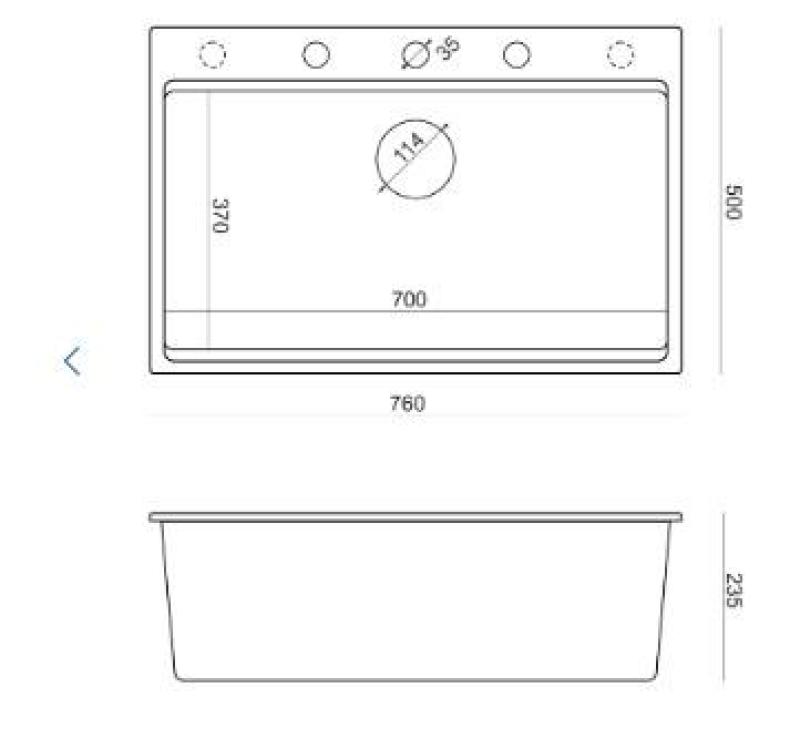 Quadri Hard Rock granit anthracite évier à poser grande cuve 76x50cm incluant bouchon en inox et accessoires 1208967442