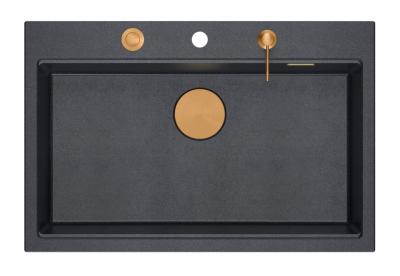 Quadri Hard Rock anthracite évier en granit à poser grande cuve 76x50cm incluant bouchon en cuivre et accessoires 1208967445