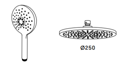 Révolution de l'eau Flow ensemble de douche avec douche à effet pluie noir mat 250mm T141NR25PR