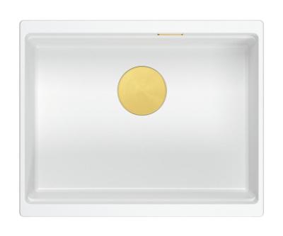 Évier sous-plan en granit blanc Quadri Newport II, blanc, 560x450mm , avec bouchon doré 1208967451