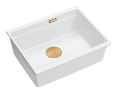 Quadri Newport II évier sous plan en granit blanc 560x450mm avec bouchon en cuivre 1208967452