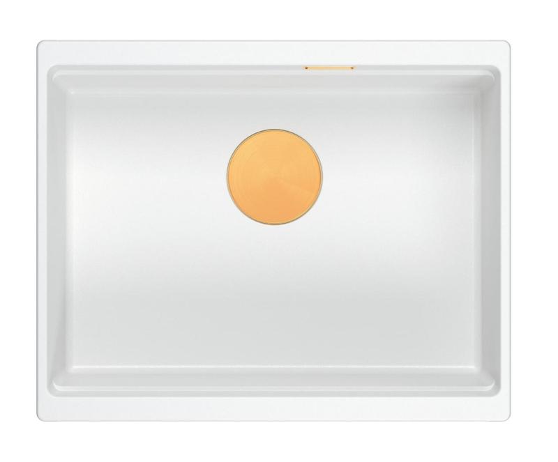 Quadri Newport II évier sous plan en granit blanc 560x450mm avec bouchon en cuivre 1208967452