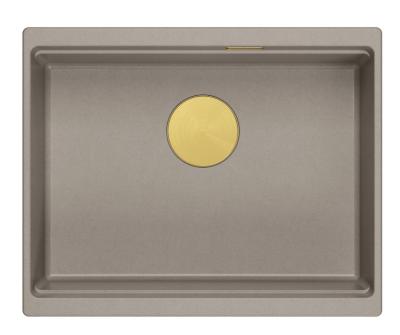 Quadri Newport II évier en granit à encastrer taupe 560x450mm avec bouchon doré et cache de vidange 1208967454