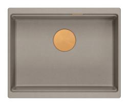 Évier encastré en granit taupe Quadri Newport II 560x450mm avec bouchon et bonde en cuivre 1208967455