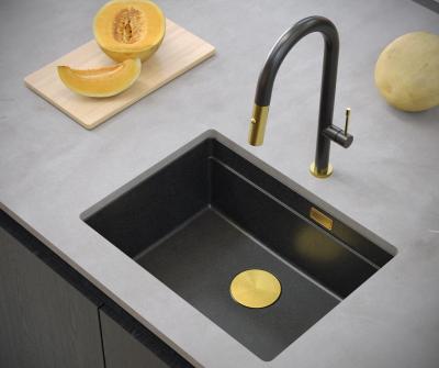 Quadri Newport II évier en granit encastré anthracite 560x450mm avec bouchon et couvercle de bonde dorés 1208967460