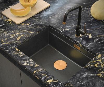 Quadri Newport II évier encastré en granit anthracite 560x450mm avec bouchon en cuivre et bonde 1208967461