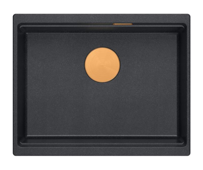 Quadri Newport II évier encastré en granit anthracite 560x450mm avec bouchon en cuivre et bonde 1208967461