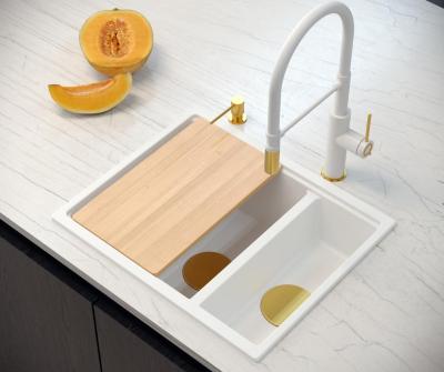 Quadri Newport II blanc 1,5 évier en granit encastré et sous-plan 555x460mm avec bouchon doré 1208967462