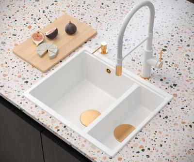 Quadri Newport II blanc 1,5 évier en granit à montage en surface et sous-plan 555x460mm avec bouchon en cuivre 1208967463