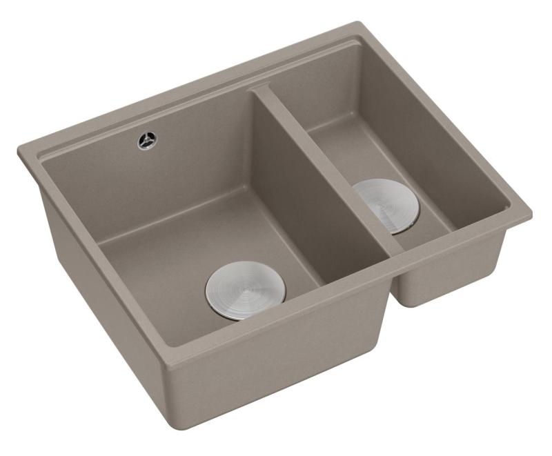 Quadri Newport II taupe 1,5 bac à évier en granit, montage en surface et sous-plan, 555x460mm avec bouchon en inox 1208967466