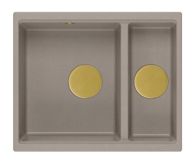 Quadri Newport II taupe 1,5 évier en granit à encastrer et sous-plan 555x460mm avec bonde dorée 1208967467