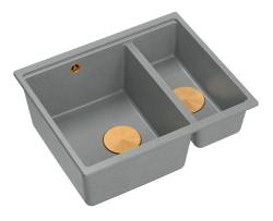 Quadri Newport II gris 1,5 bac à évier en granit installation en surface et sous-plan 555x460mm avec bouchon en cuivre 1208967471