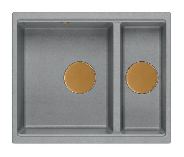 Quadri Newport II gris 1,5 bac à évier en granit installation en surface et sous-plan 555x460mm avec bouchon en cuivre 1208967471