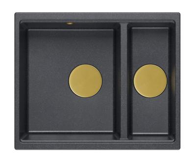 Quadri Newport II anthracite 1,5 cuve en granit encastrable et sous-plan 555x460mm avec bonde dorée 1208967473