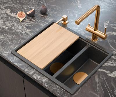 Quadri Newport II anthracite 1,5 évier en granit montage en surface et sous-plan 555x460mm avec bouchon en cuivre 1208967474