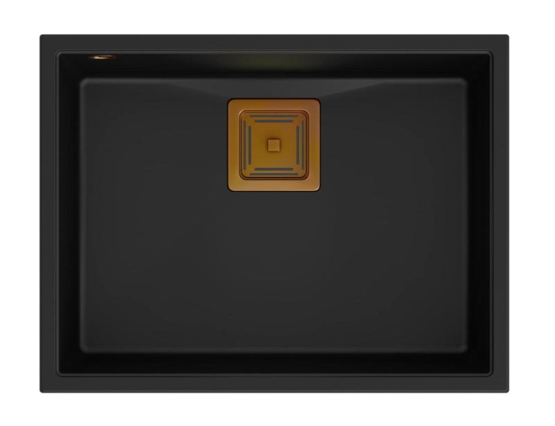 Quadri Quadrangle évier encastré en granit noir 55x42cm avec bonde en cuivre 1208967476