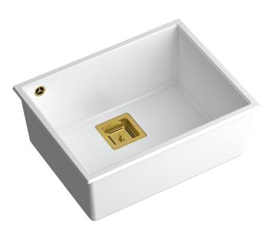 Quadri Quadrangle évier sous-plan en granit blanc 55x42cm avec bonde dorée 1208967477