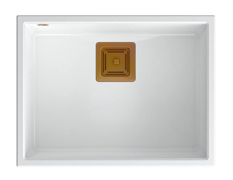 Quadri Quadrangle évier en granit blanc 55x42cm avec bouchon en cuivre 1208967478