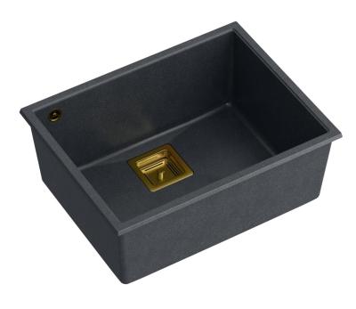 Quadri Quadrangle granite anthracite évier sous-plan 55x42cm avec bonde dorée 1208967479