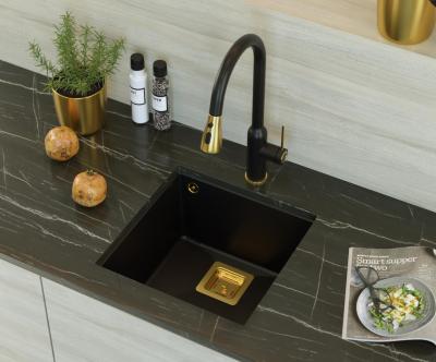Quadri Quadrangle évier sous plan en granit noir 42x42cm avec bonde dorée 1208967481