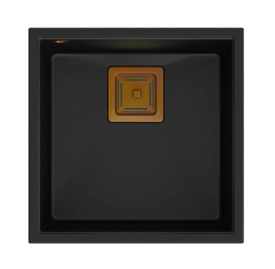 Quadri Quadrangle évier encastré en granit noir 42x42cm avec bonde en cuivre 1208967482