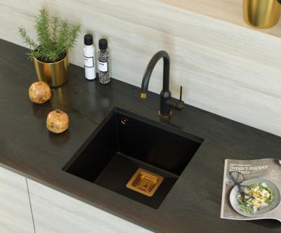 Quadri Quadrangle évier encastré en granit noir 42x42cm avec bonde en cuivre 1208967482