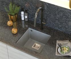 Quadri Quadrangle évier sous-plan en granit gris 42x42cm avec bonde en inox 1208967483