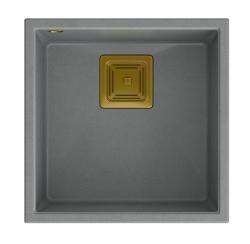 Quadri Quadrangle évier sous-plan en granit gris 42x42cm avec bonde dorée 1208967484