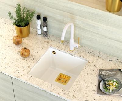 Quadri Quadrangle évier sous-plan en granit blanc 42x42cm avec bonde dorée 1208967489