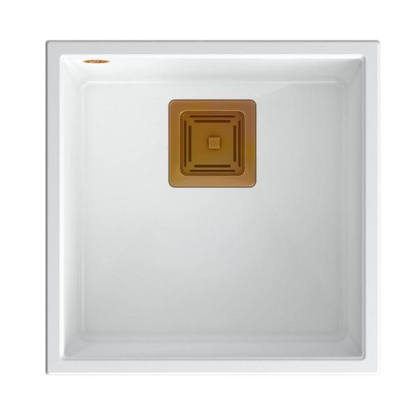 Quadri Quadrangle évier à encastrer en granit blanc 42x42cm avec bouchon en cuivre 1208967490