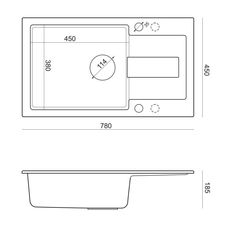 Quadri Sutton XL évier à poser en granit anthracite 78x45cm avec égouttoir réversible avec bouchon noir 1208967494