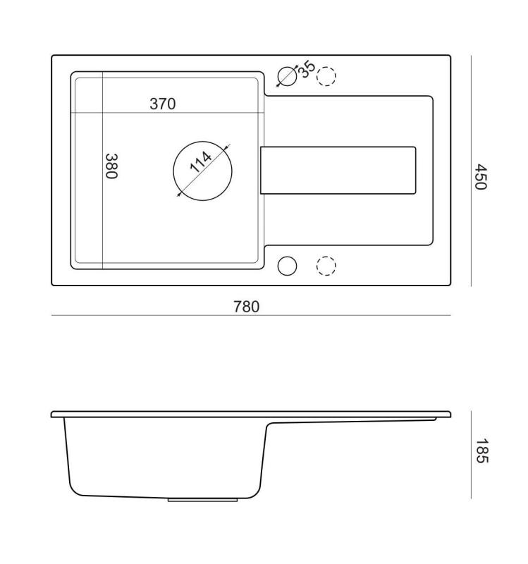 Quadri Sutton évier à poser en granit anthracite 78x45cm avec égouttoir réversible avec bouchon noir 1208967495