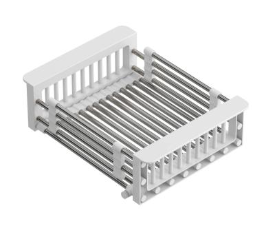 Quadri Panier coulissant universel en inox avec poignées blanches, 225 mm de large, 1208967542
