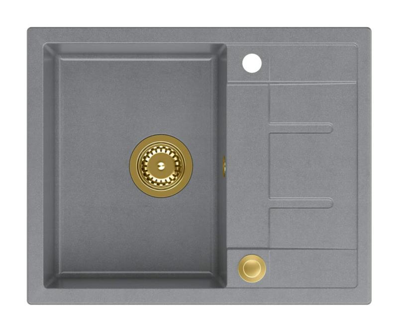 Quadri Dalton évier à poser en granit gris avec égouttoir 62x50cm avec bonde dorée 1208967565
