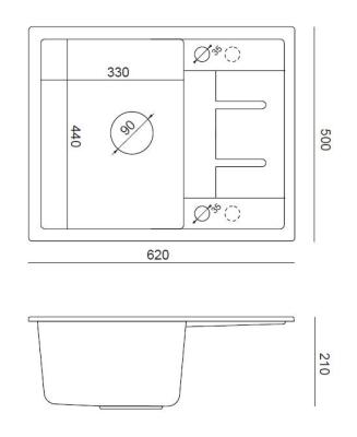 Évier en granit blanc Quadri Dalton avec égouttoir 62x50cm avec bouchon en inox 1208967573