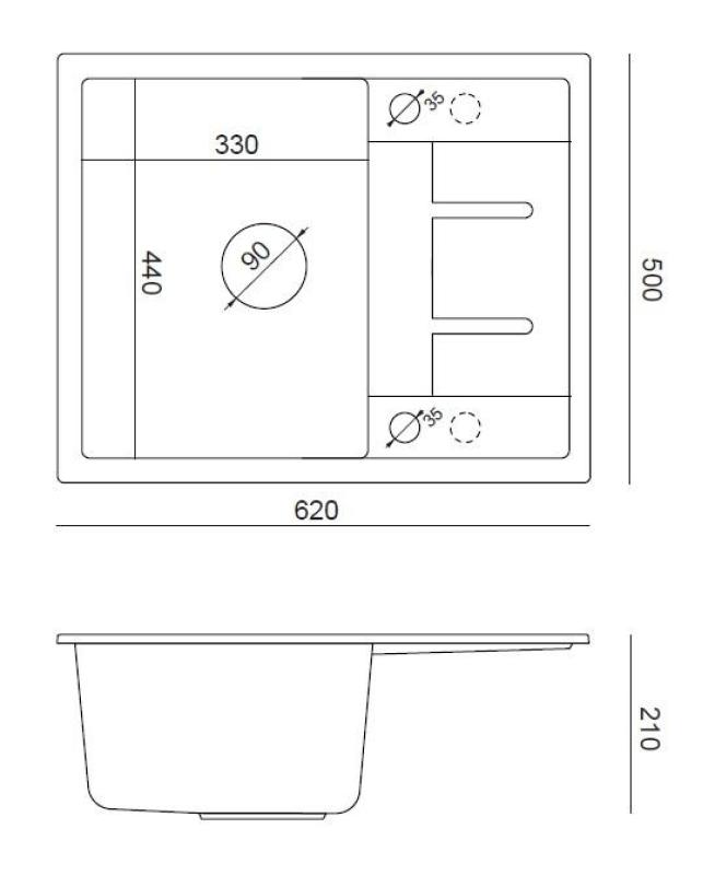 Évier en granit blanc Quadri Dalton avec égouttoir 62x50cm avec bouchon en inox 1208967573