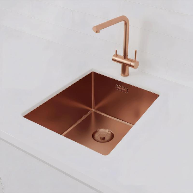 Évier Pure.Sink Prestige 34x40 cm PVD Cuivre rayon 10 mm montage sous-plan, à fleur et en surface PPG3440-62