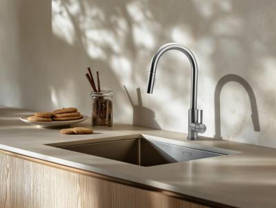 Évier en inox Pure.Sink Prestige 40x40 cm, rayon de 10 mm, montage sous plan, à fleur et en surface PPG4040-02.