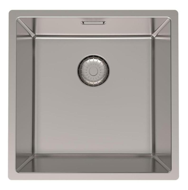 Évier en inox Pure.Sink Prestige 40x40 cm, rayon de 10 mm, montage sous plan, à fleur et en surface PPG4040-02.