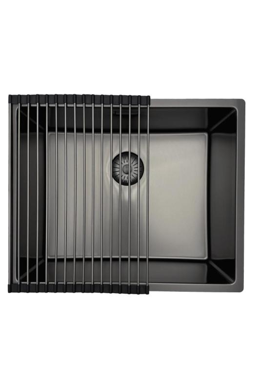 Évier Pure.Sink Prestige 50x40 cm PVD Gun Metal rayon de 10 mm sous-plan,à fleur,sur plan PPG5040-61
