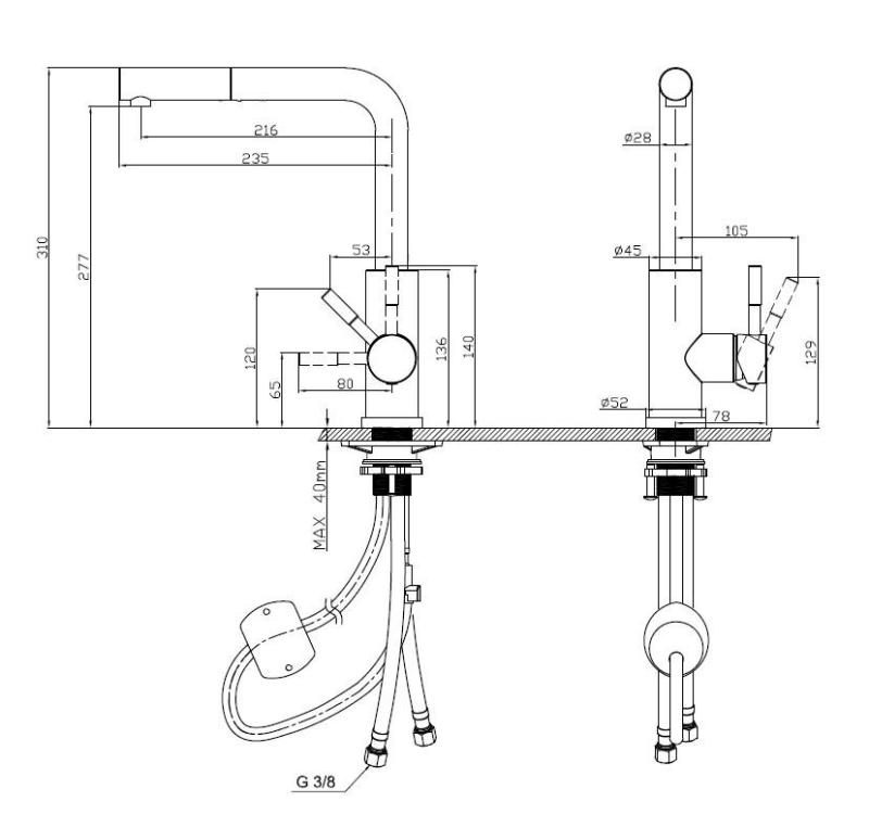 Robinet de cuisine Pure.Sink Elite Steel Spark-S en PVD or brossé avec bec rétractable PS8041-60